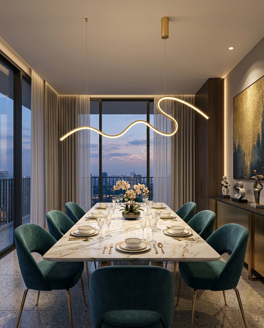 Modern Wave Linear LED Pendant Light | Sculptural Minimalist Hanging Lamp 34W – Linear Pendant (view 5)