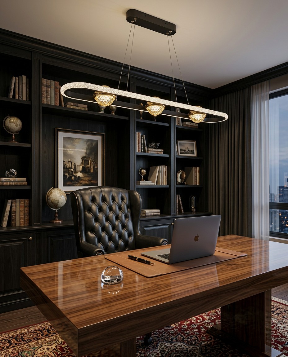 Modern Linear Crystal LED Pendant Light | Gold & Black Rectangular Hanging Chandelier 44W – Crystal Chandeliers (view 5)
