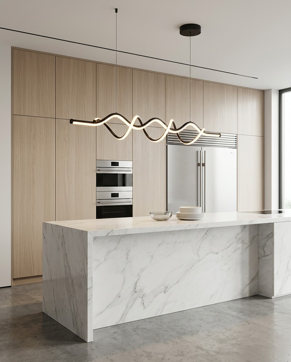 modern-sculptural-wave-led-pendant-light-gold-spiral-40w – Linear Pendant (view 2)