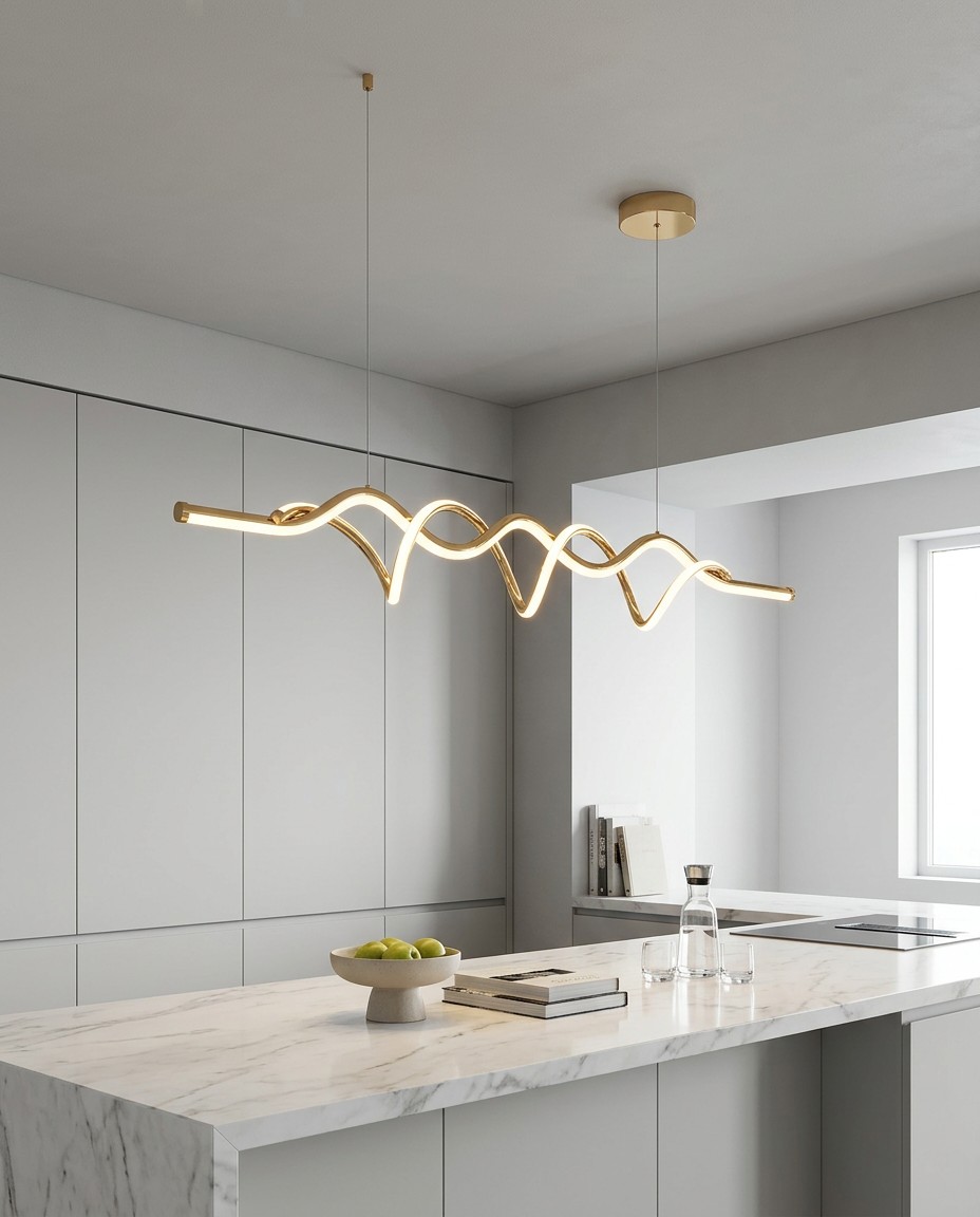 modern-sculptural-wave-led-pendant-light-gold-spiral-40w – Linear Pendant (view 3)