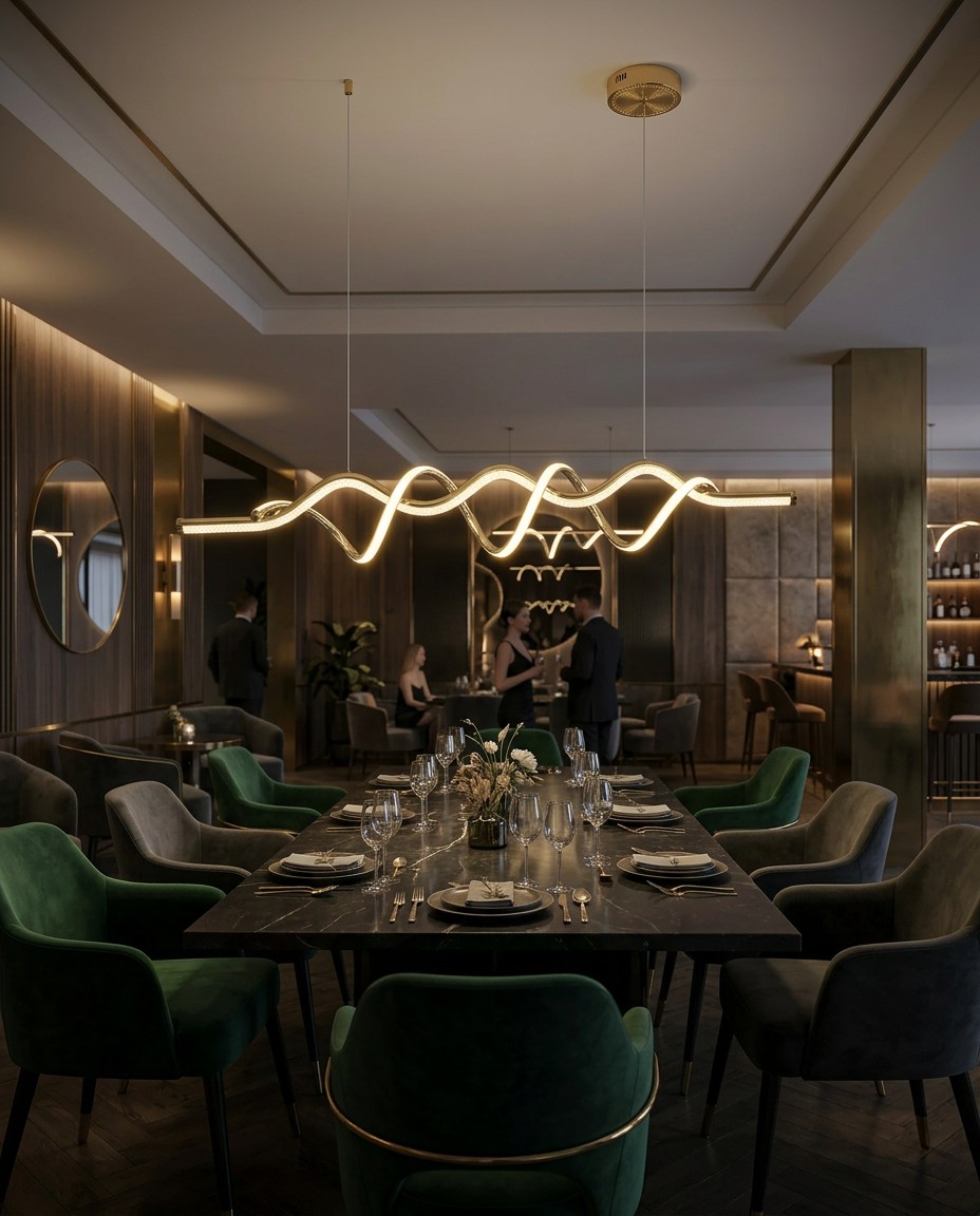 modern-sculptural-wave-led-pendant-light-gold-spiral-40w – Linear Pendant (view 4)