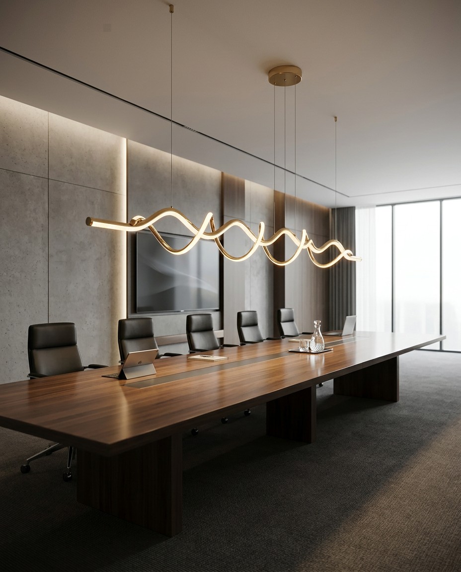 modern-sculptural-wave-led-pendant-light-gold-spiral-40w – Linear Pendant (view 5)