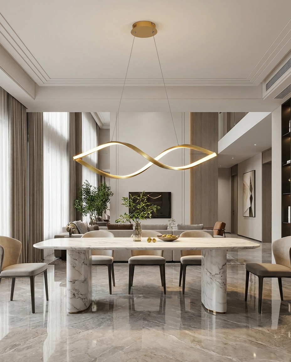 Modern Infinity Wave LED Pendant Light | Gold Ribbon Sculptural Chandelier 36W