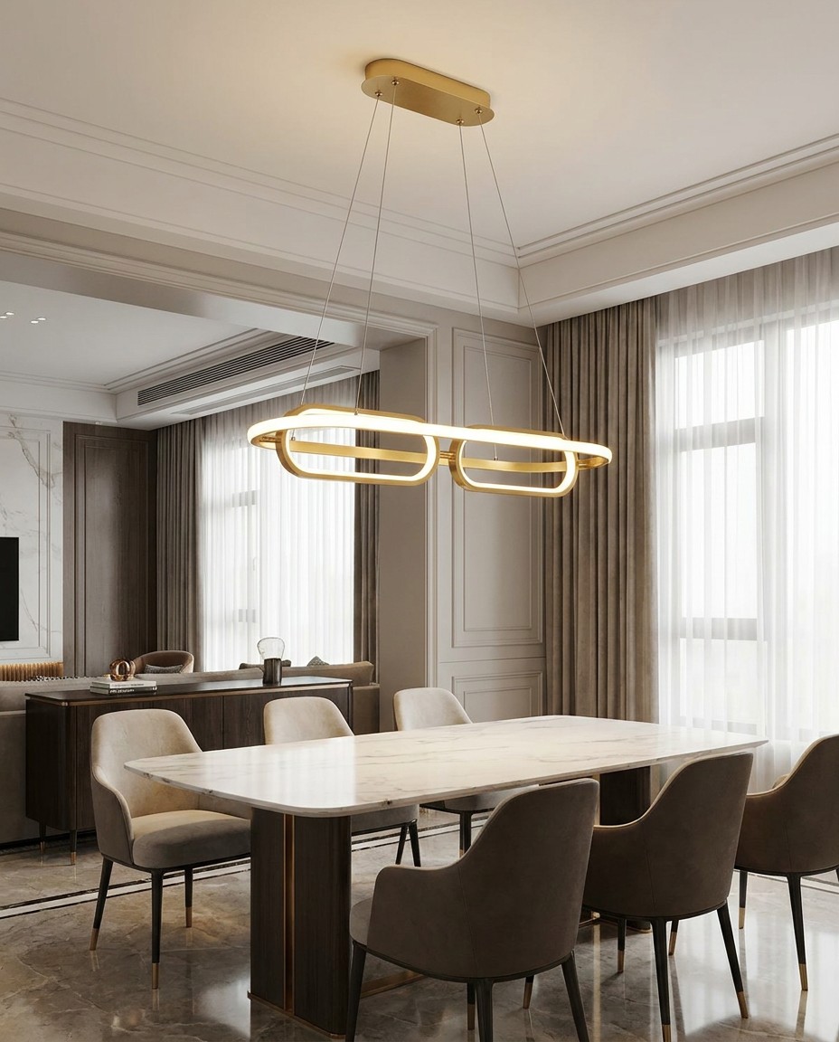 Modern Double Ring LED Pendant Light | Oval Loop Linear Chandelier 55W – Linear Pendant