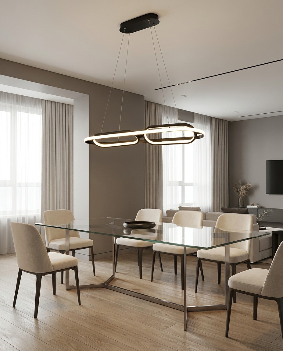 Modern Double Ring LED Pendant Light | Oval Loop Linear Chandelier 55W – Linear Pendant (view 2)