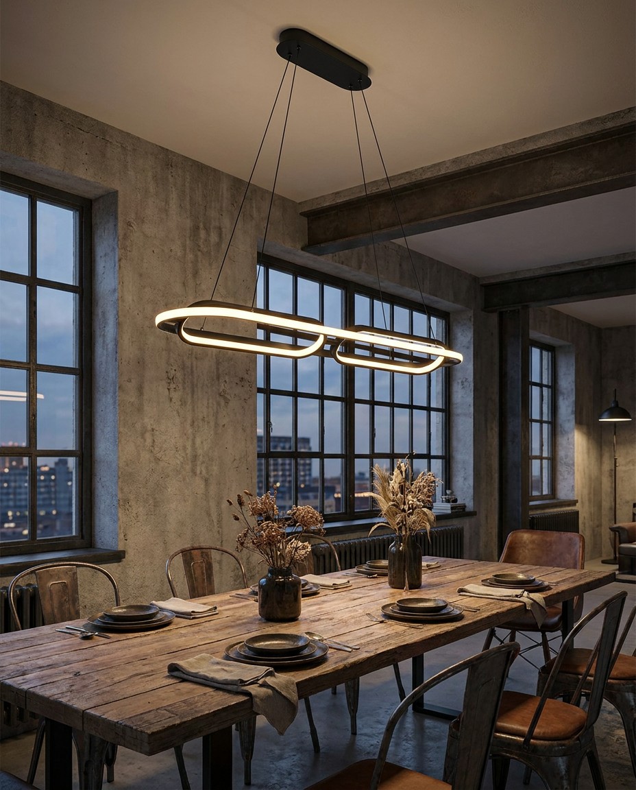 Modern Double Ring LED Pendant Light | Oval Loop Linear Chandelier 55W – Linear Pendant (view 3)