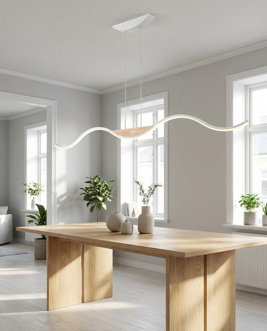 Modern Wave Wood LED Pendant Light | Natural Wood Linear Chandelier 23W – Linear Pendant