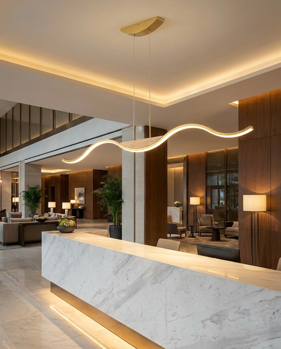 Modern Wave Wood LED Pendant Light | Natural Wood Linear Chandelier 23W – Linear Pendant (view 3)