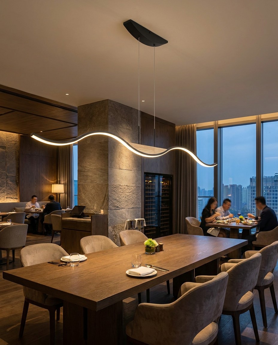 Modern Wave Wood LED Pendant Light | Natural Wood Linear Chandelier 23W – Linear Pendant (view 4)