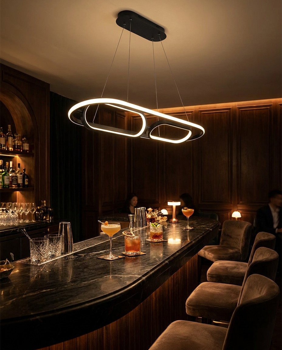 Modern Double Ring LED Pendant Light | Oval Loop Linear Chandelier 55W – Linear Pendant (view 5)