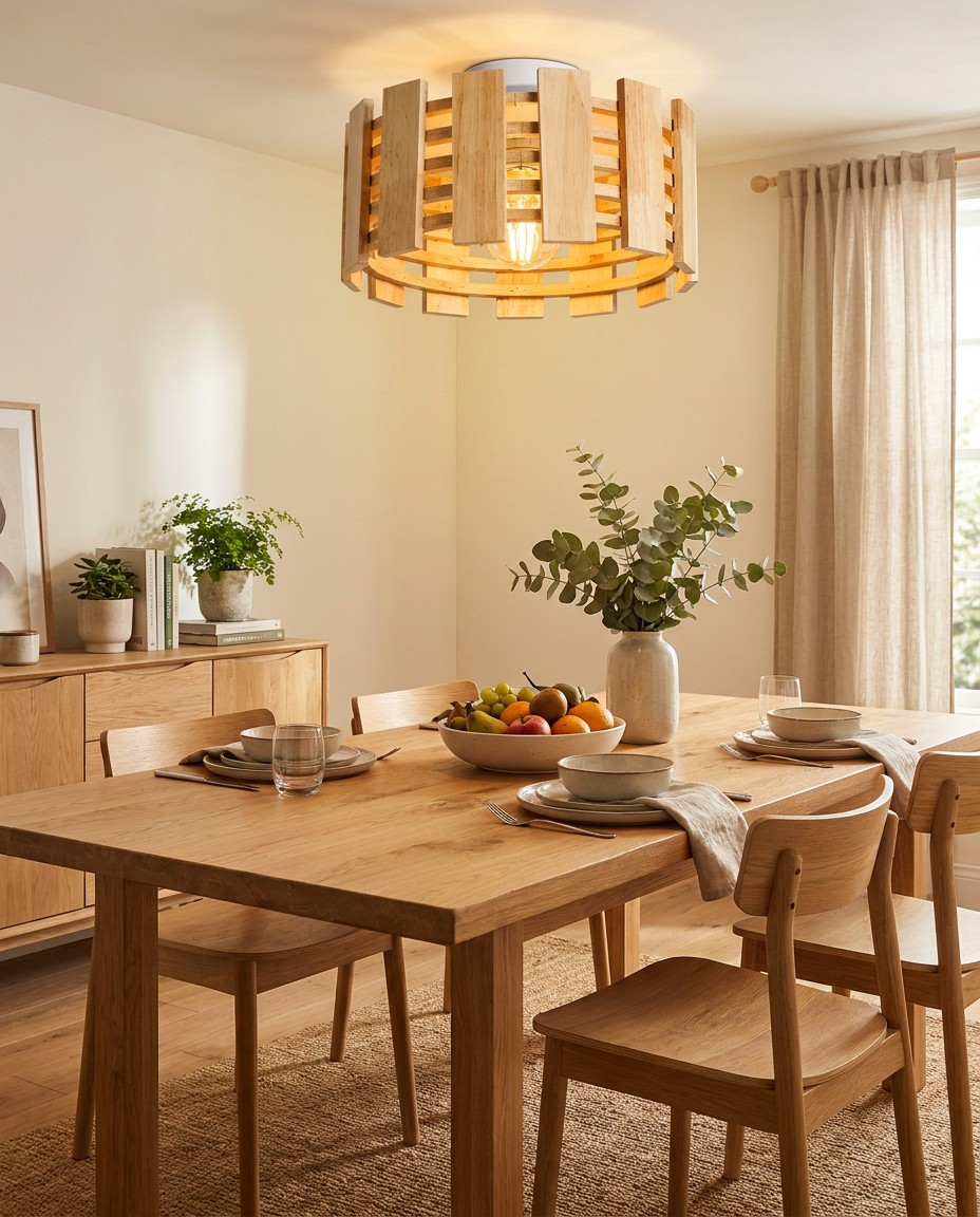 Modern Wood Cage LED Ceiling Light | Natural Wooden Flush Mount Lamp E27 – Flush Mount Ceiling Lights