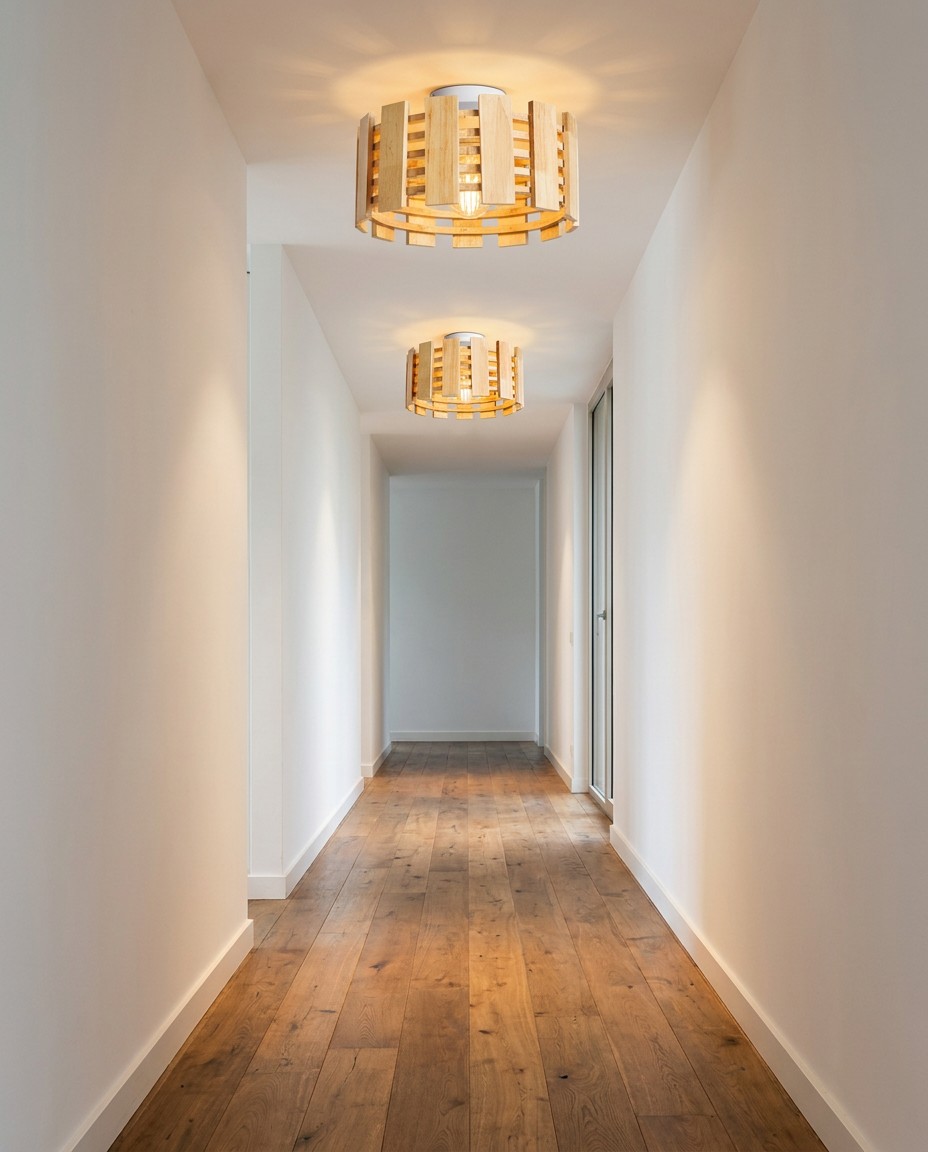 Modern Wood Cage LED Ceiling Light | Natural Wooden Flush Mount Lamp E27 – Flush Mount Ceiling Lights (view 2)
