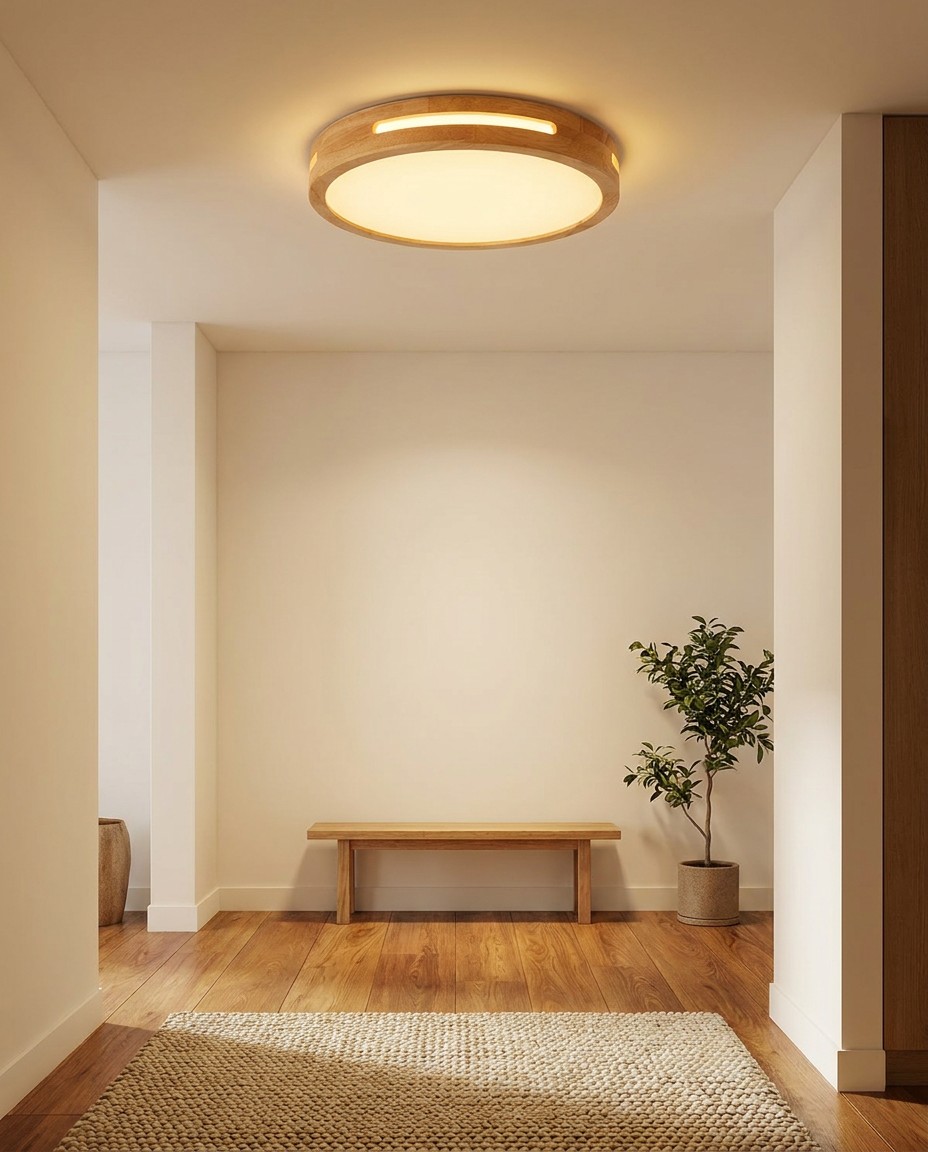 Modern Round Wood LED Ceiling Light | Natural Wooden Flush Mount Lamp 30W – Flush Mount Ceiling Lights (view 2)
