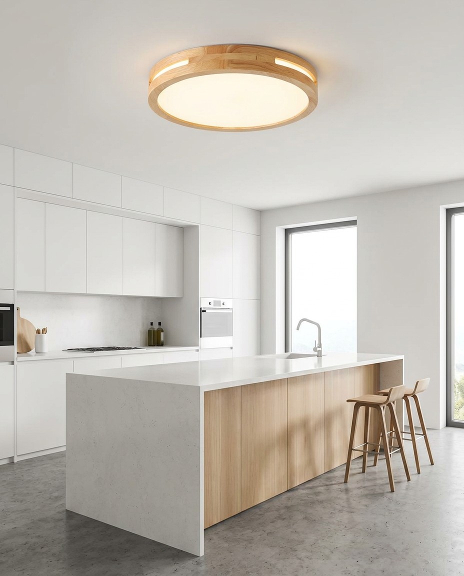 Modern Round Wood LED Ceiling Light | Natural Wooden Flush Mount Lamp 30W – Flush Mount Ceiling Lights (view 3)