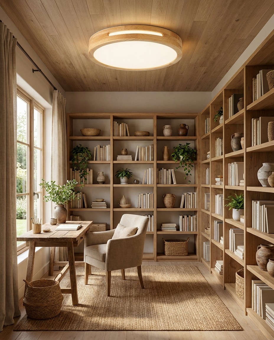 Modern Round Wood LED Ceiling Light | Natural Wooden Flush Mount Lamp 30W – Flush Mount Ceiling Lights (view 5)