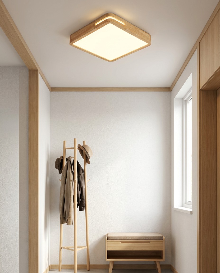 Modern Square Wood LED Ceiling Light | Natural Wooden Flush Mount Lamp 36W – Flush Mount Ceiling Lights