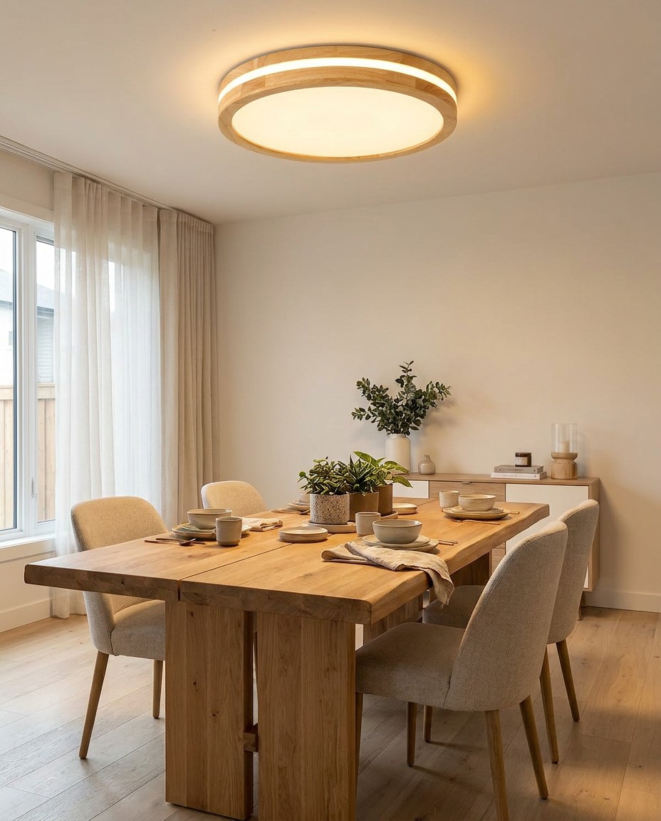 Modern Round Wood LED Ceiling Light | Minimalist Nordic Flush Mount Lamp 30W – Flush Mount Ceiling Lights (view 3)