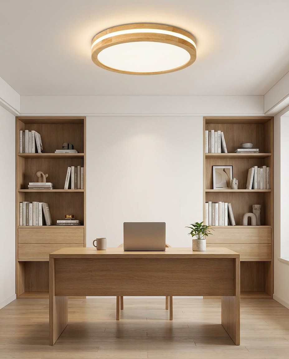 Modern Round Wood LED Ceiling Light | Minimalist Nordic Flush Mount Lamp 30W – Flush Mount Ceiling Lights (view 2)