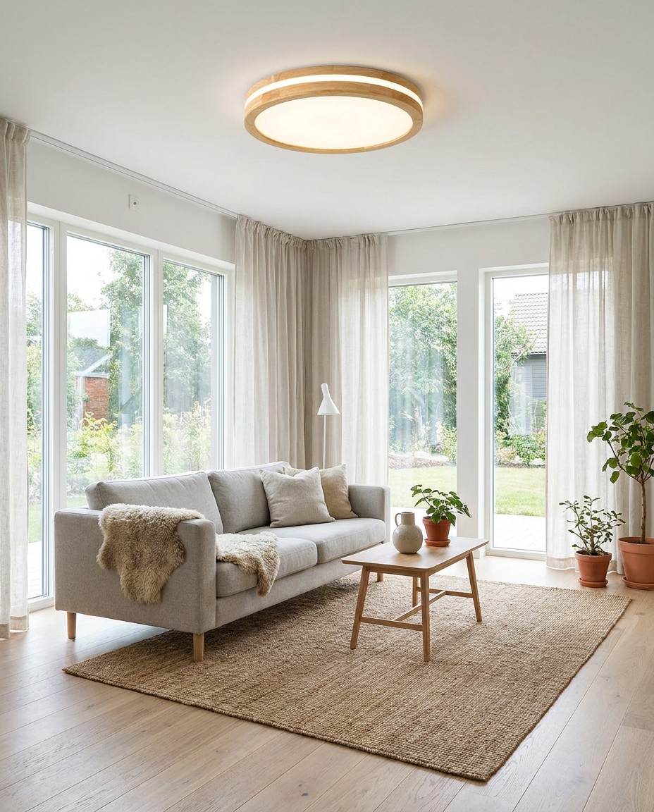 Modern Round Wood LED Ceiling Light | Minimalist Nordic Flush Mount Lamp 30W – Flush Mount Ceiling Lights (view 5)