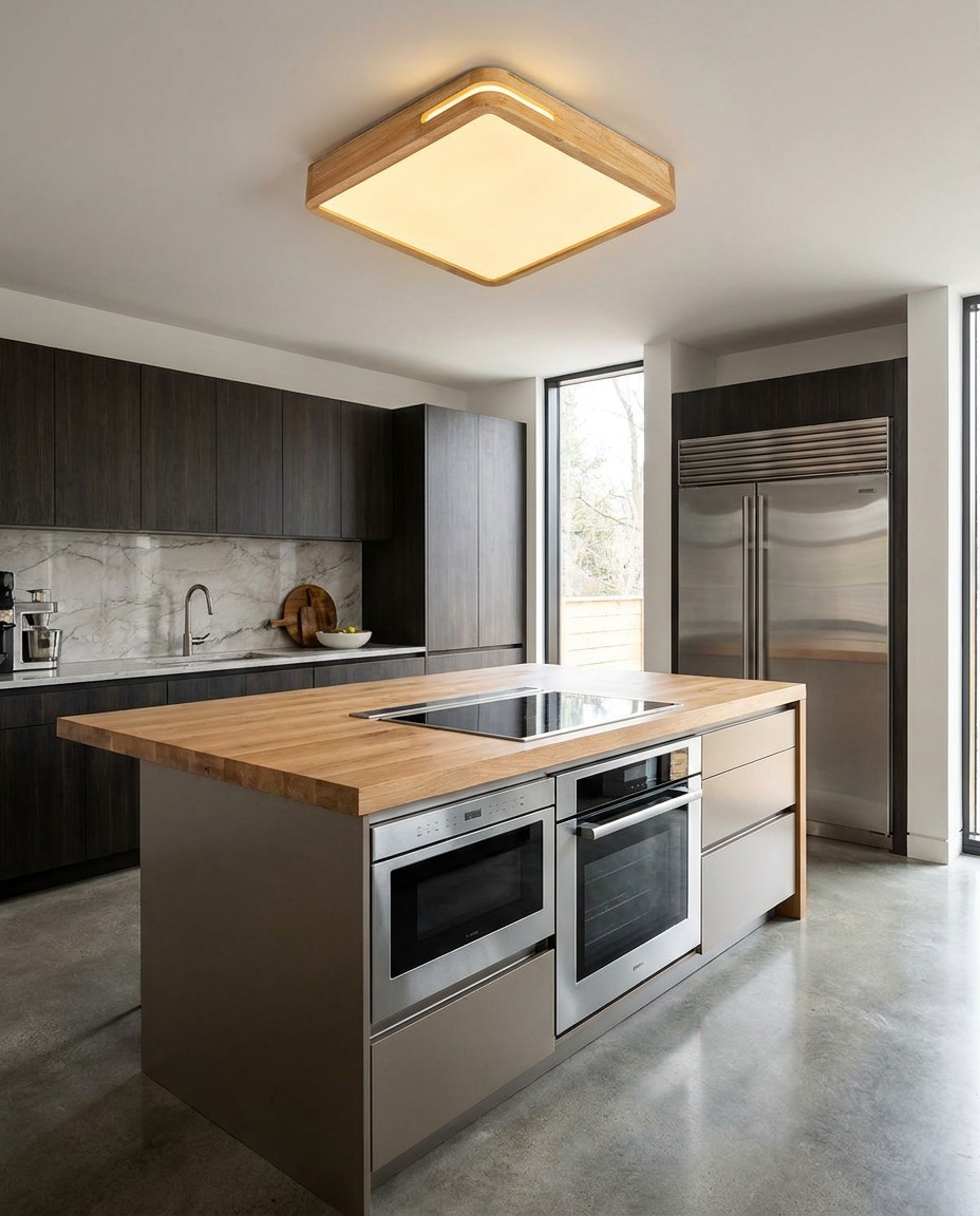 Modern Square Wood LED Ceiling Light | Natural Wooden Flush Mount Lamp 36W – Flush Mount Ceiling Lights (view 2)
