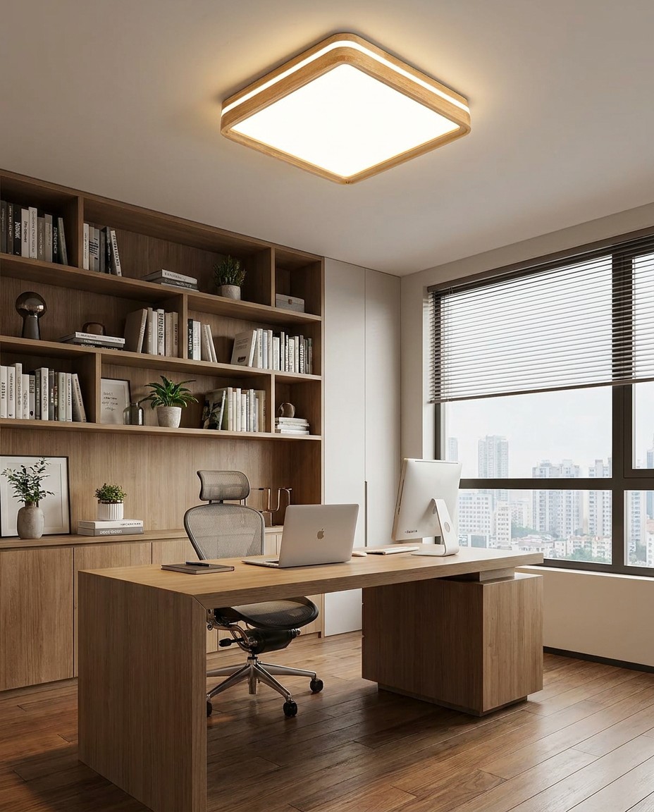 Modern Square Wood LED Ceiling Light | Minimalist Wooden Flush Mount Lamp 36W – Flush Mount Ceiling Lights (view 6)