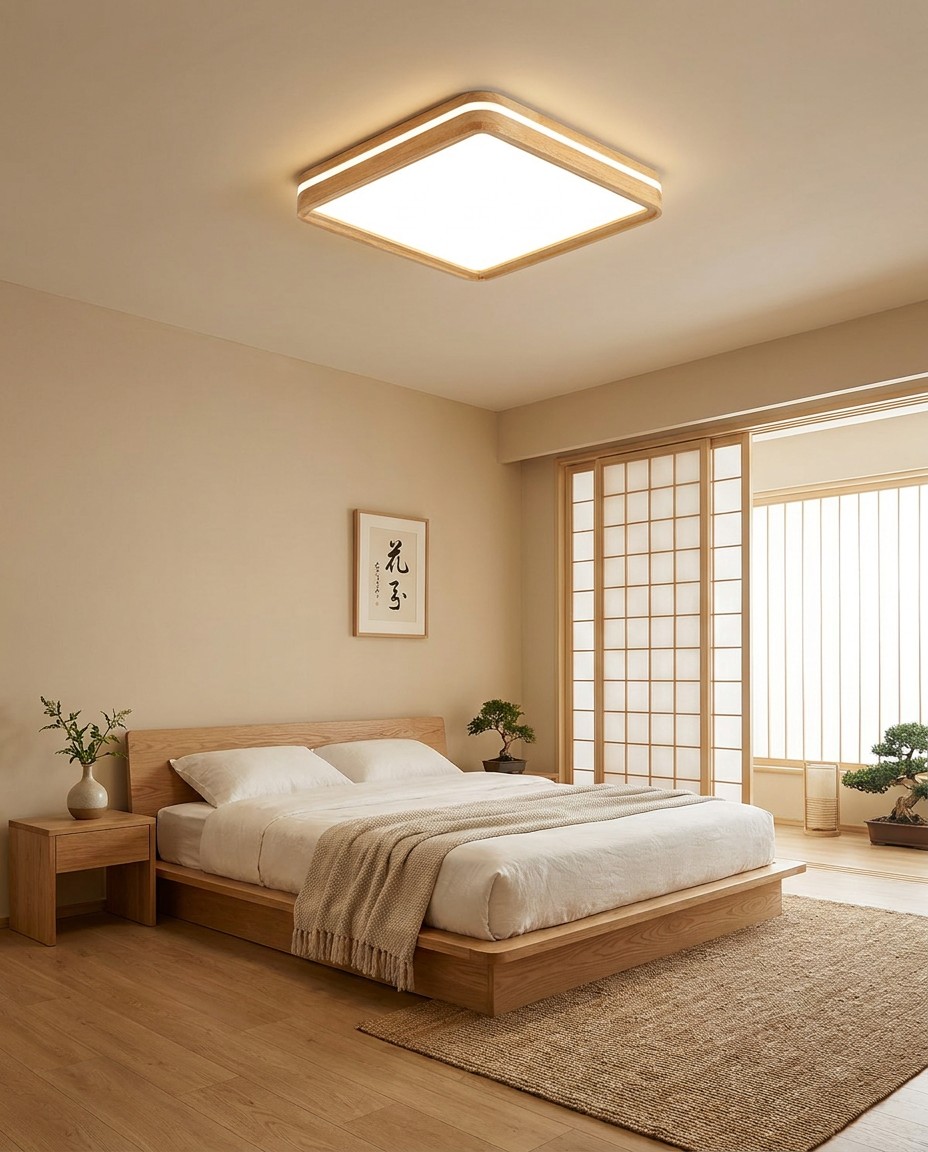 Modern Square Wood LED Ceiling Light | Minimalist Wooden Flush Mount Lamp 36W – Flush Mount Ceiling Lights (view 5)