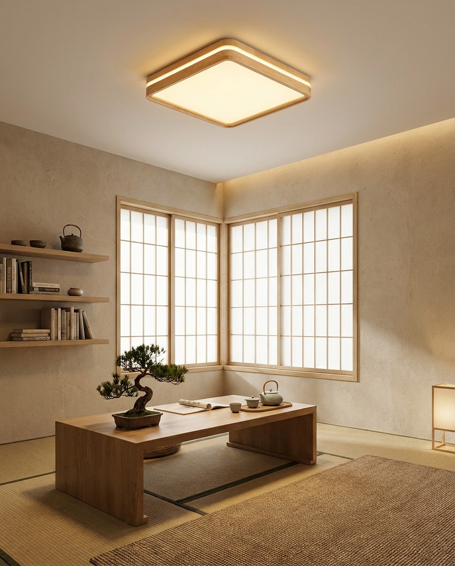 Modern Square Wood LED Ceiling Light | Minimalist Wooden Flush Mount Lamp 36W – Flush Mount Ceiling Lights (view 4)