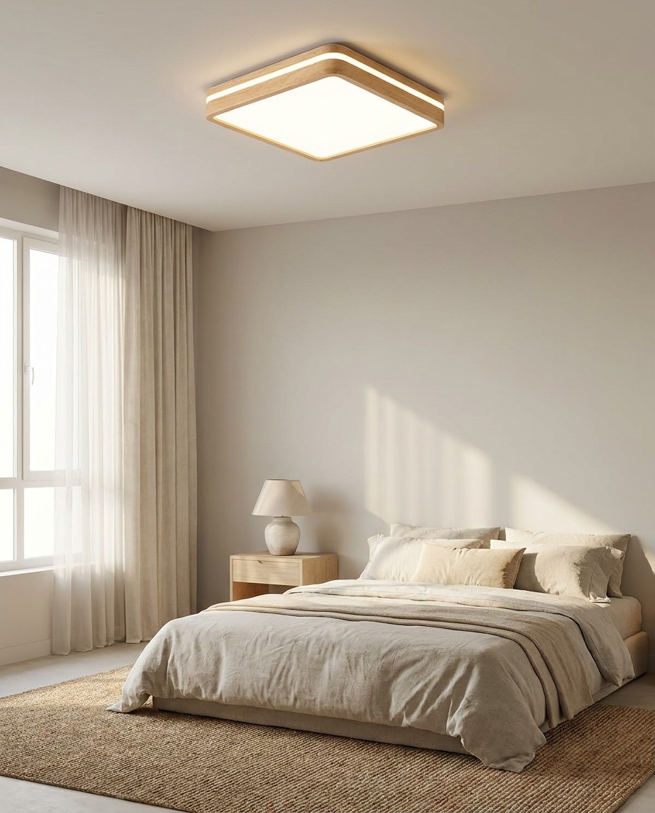 Modern Square Wood LED Ceiling Light | Minimalist Wooden Flush Mount Lamp 36W – Flush Mount Ceiling Lights (view 3)