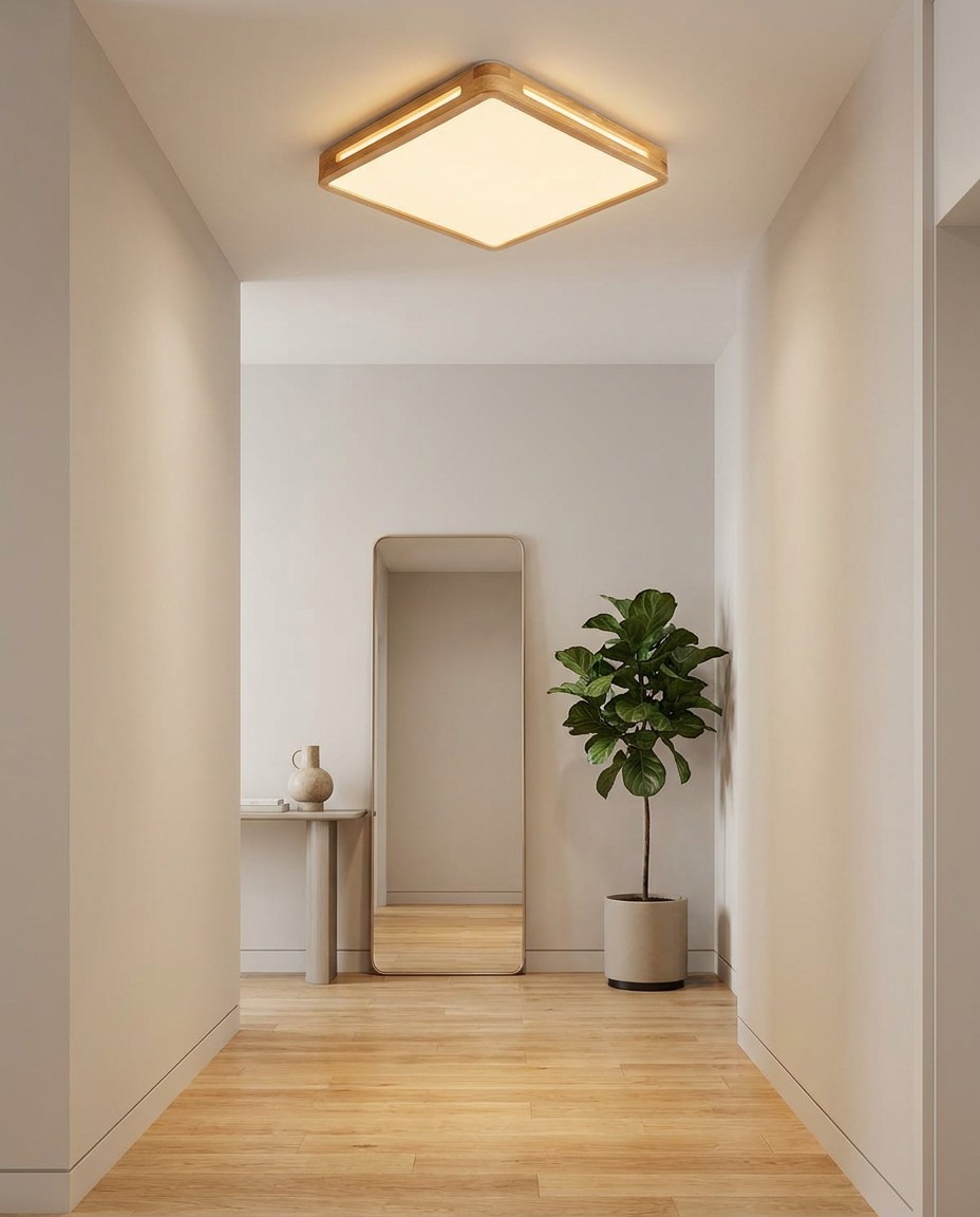 Modern Square Wood LED Ceiling Light | Large Natural Wooden Ceiling Lamp 45W – Flush Mount Ceiling Lights (view 5)