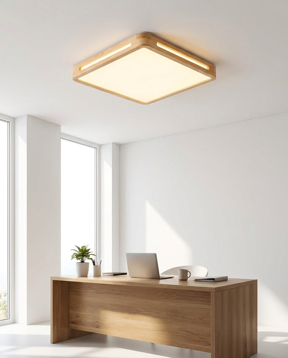 Modern Square Wood LED Ceiling Light | Large Natural Wooden Ceiling Lamp 45W – Flush Mount Ceiling Lights (view 2)