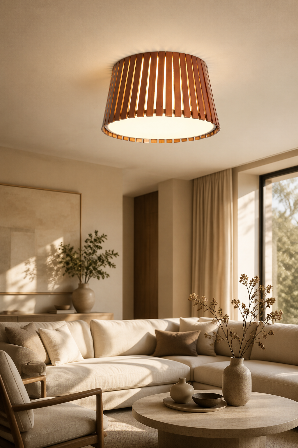 Modern Wood Drum LED Ceiling Light | Natural Wooden Flush Mount Lam – Flush Mount Ceiling Lights