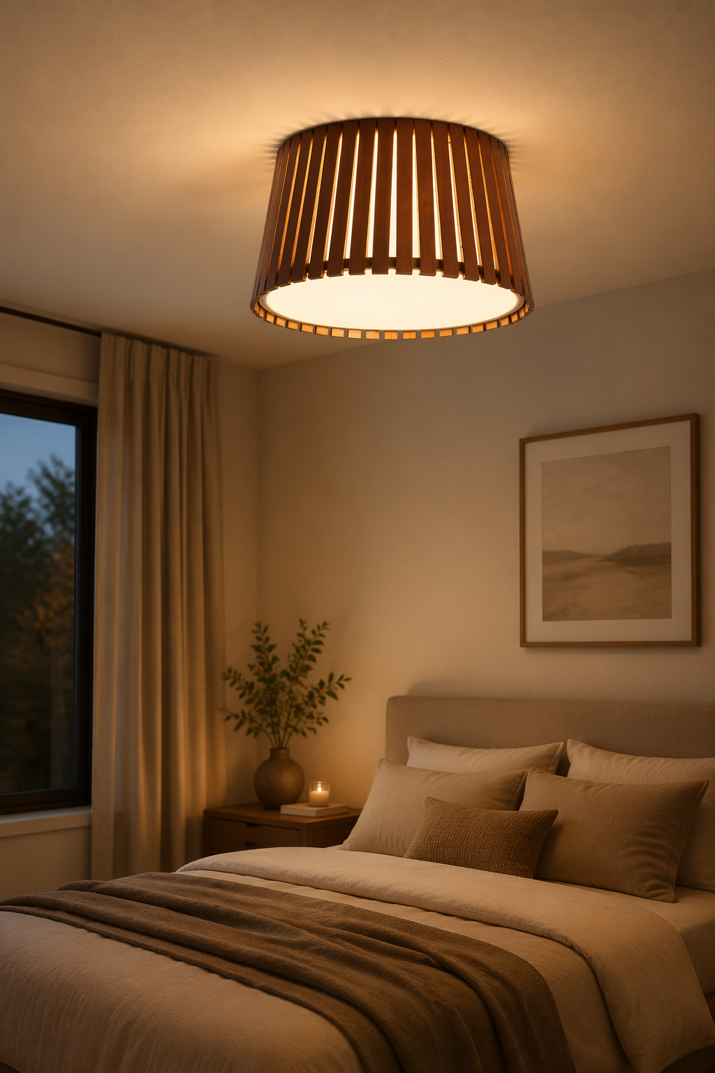 Modern Wood Drum LED Ceiling Light | Natural Wooden Flush Mount Lam – Flush Mount Ceiling Lights (view 2)