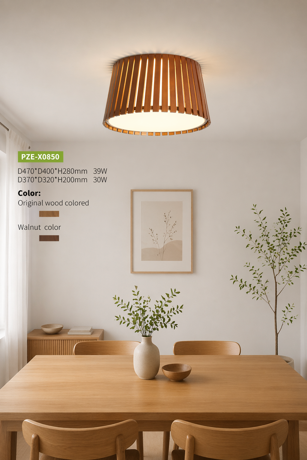 Modern Wood Drum LED Ceiling Light | Natural Wooden Flush Mount Lam – Flush Mount Ceiling Lights (view 4)