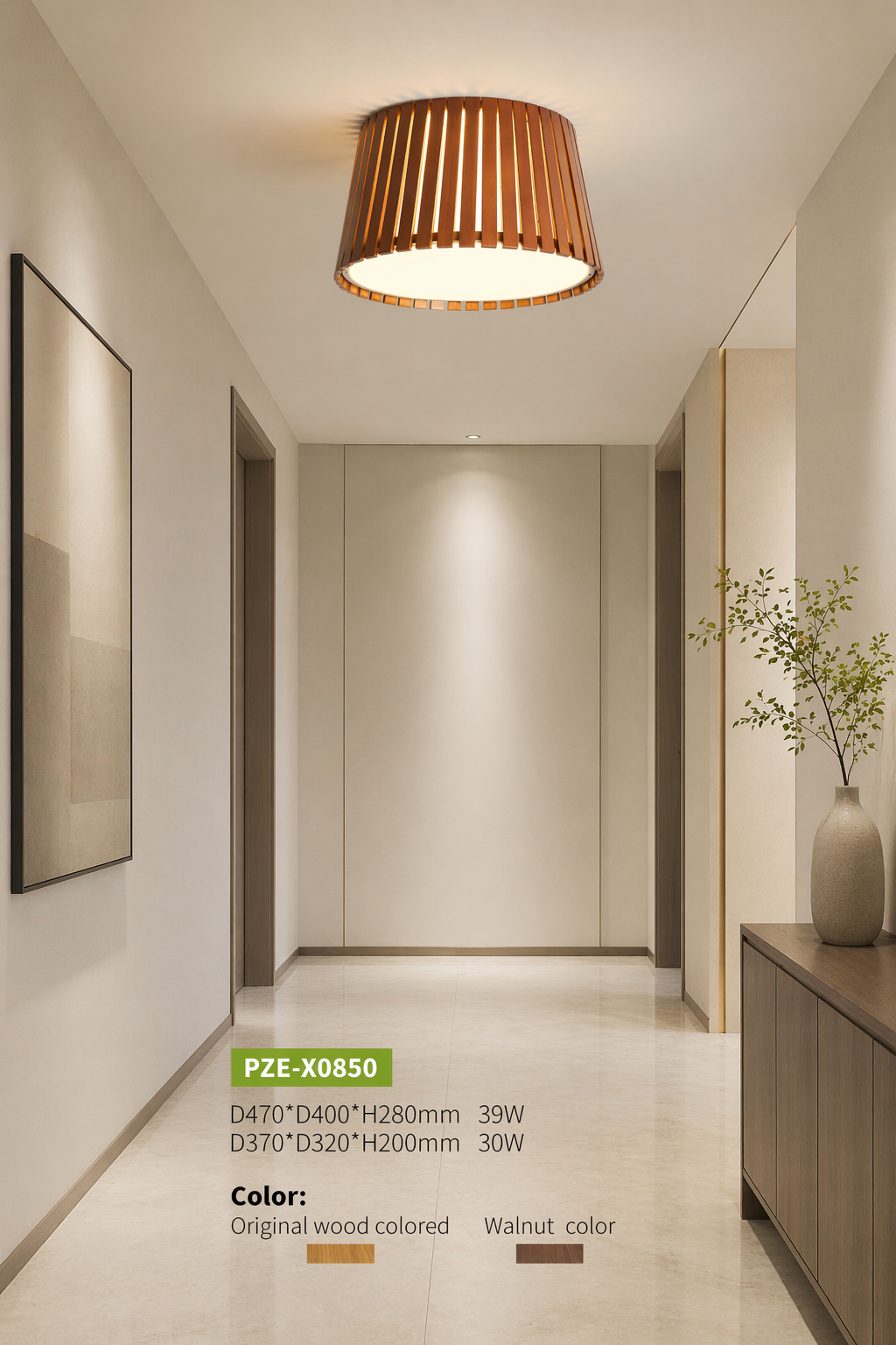 Modern Wood Drum LED Ceiling Light | Natural Wooden Flush Mount Lam – Flush Mount Ceiling Lights (view 3)
