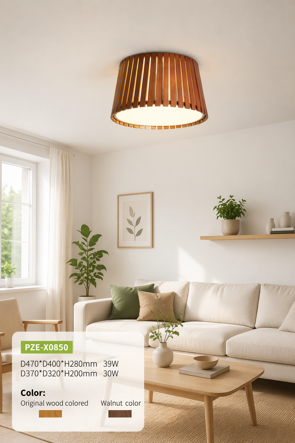 Modern Wood Drum LED Ceiling Light | Natural Wooden Flush Mount Lam – Flush Mount Ceiling Lights (view 5)