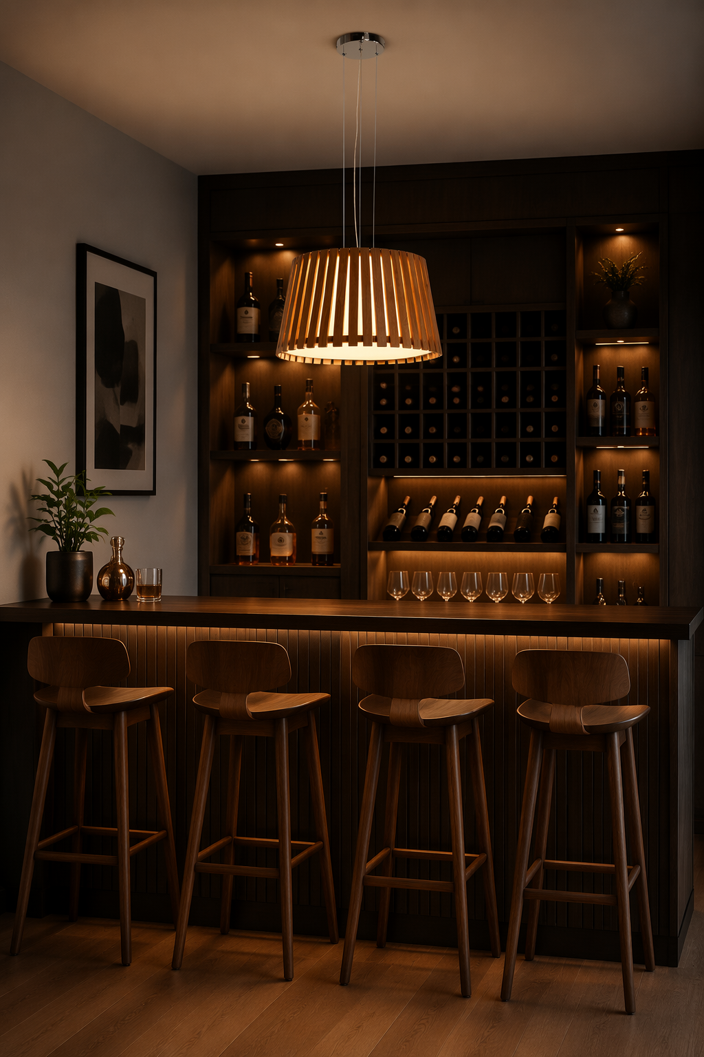 Modern Wood Drum LED Pendant Light | Natural Wooden Slat Hanging Lamp – Single Pendant (view 2)
