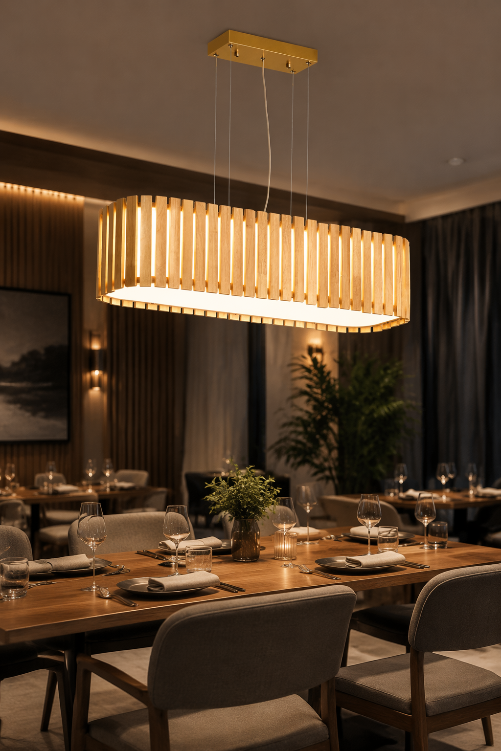 Modern Wooden Linear Pendant Light | Nordic Style LED Hanging Lamp for Dining Room & Commercial Projects – Linear Pendant
