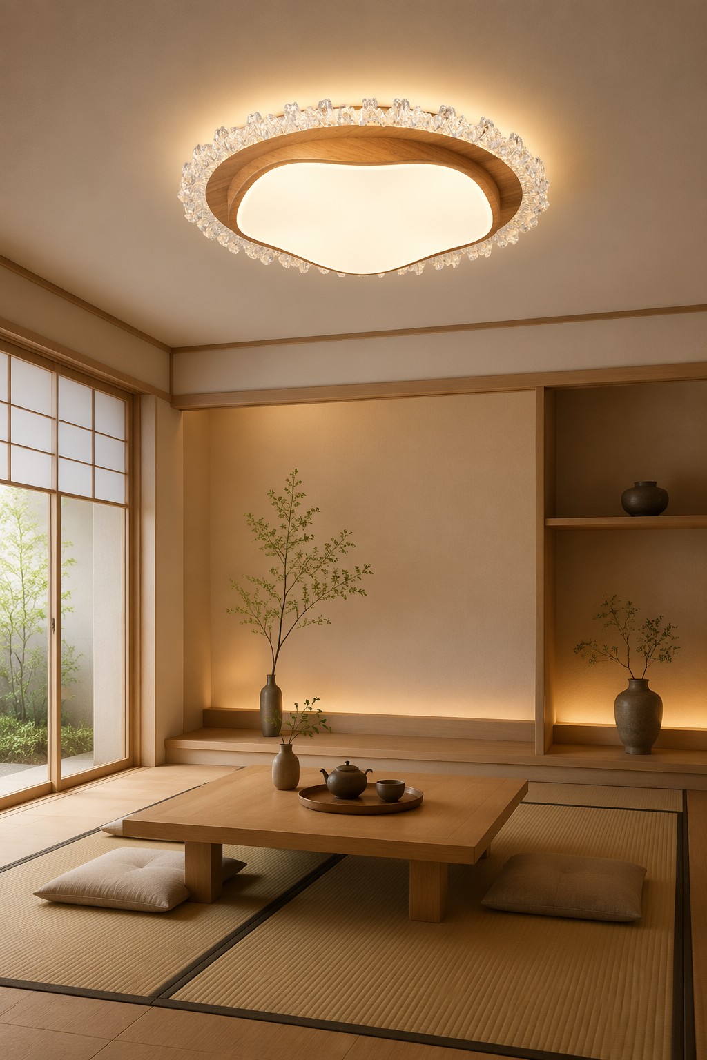 Modern Circular Wood Ceiling Light with Crystal Ice Decor - 39W LED Flush Mount Chandelier for Luxury Interiors – Flush Mount Ceiling Lights (view 3)