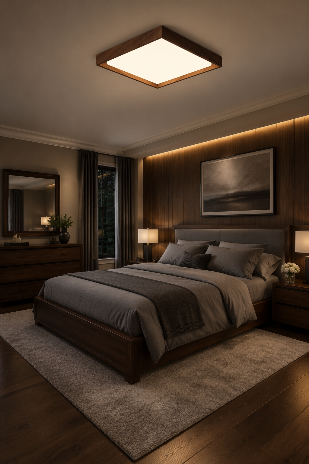 Modern Square Wood LED Ceiling Light - 45W Minimalist Flush Mount for Nordic & Zen Interiors – Flush Mount Ceiling Lights