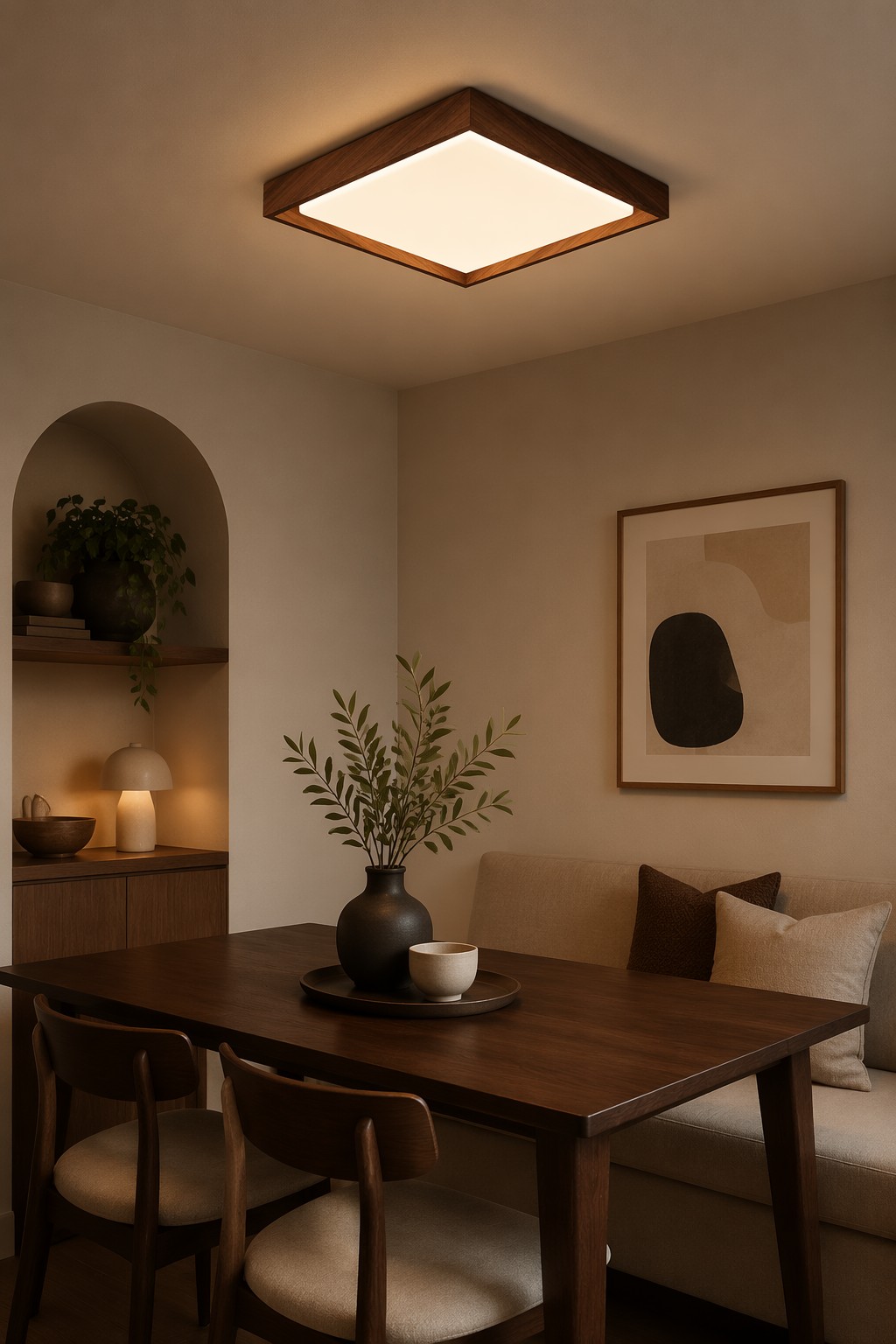 Modern Square Wood LED Ceiling Light - 45W Minimalist Flush Mount for Nordic & Zen Interiors – Flush Mount Ceiling Lights (view 2)