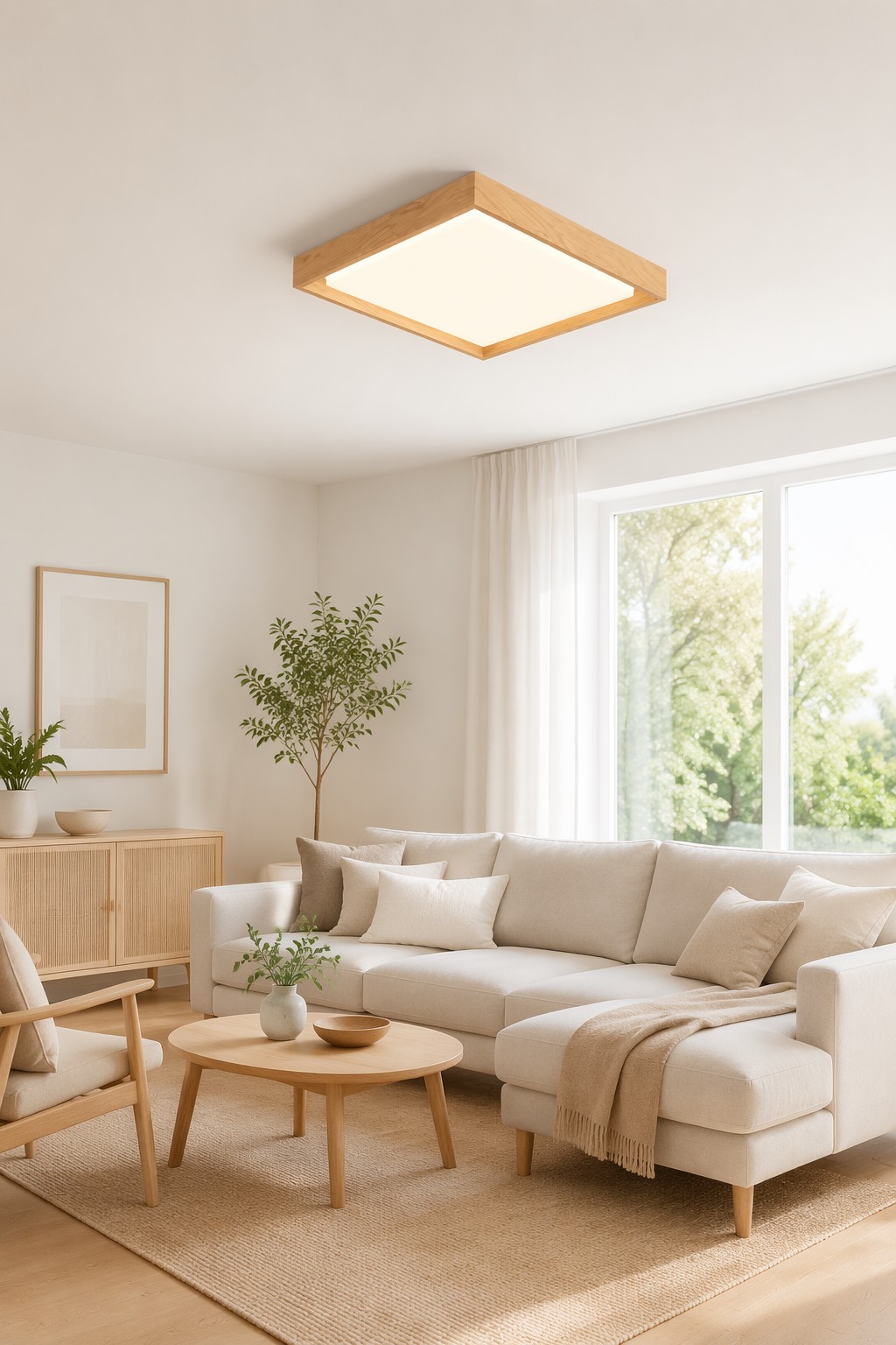 Modern Square Wood LED Ceiling Light - 45W Minimalist Flush Mount for Nordic & Zen Interiors – Flush Mount Ceiling Lights (view 4)