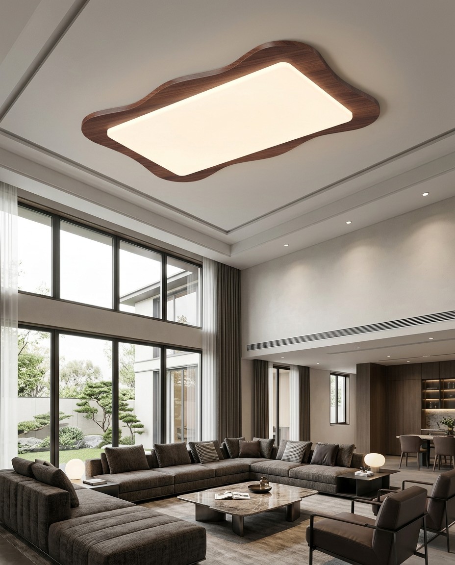 Large Wavy Wood Ceiling Light - 1050mm Artistic 120W LED Flush Mount for Grand Living Rooms & Corporate Offices – Flush Mount Ceiling Lights (view 2)