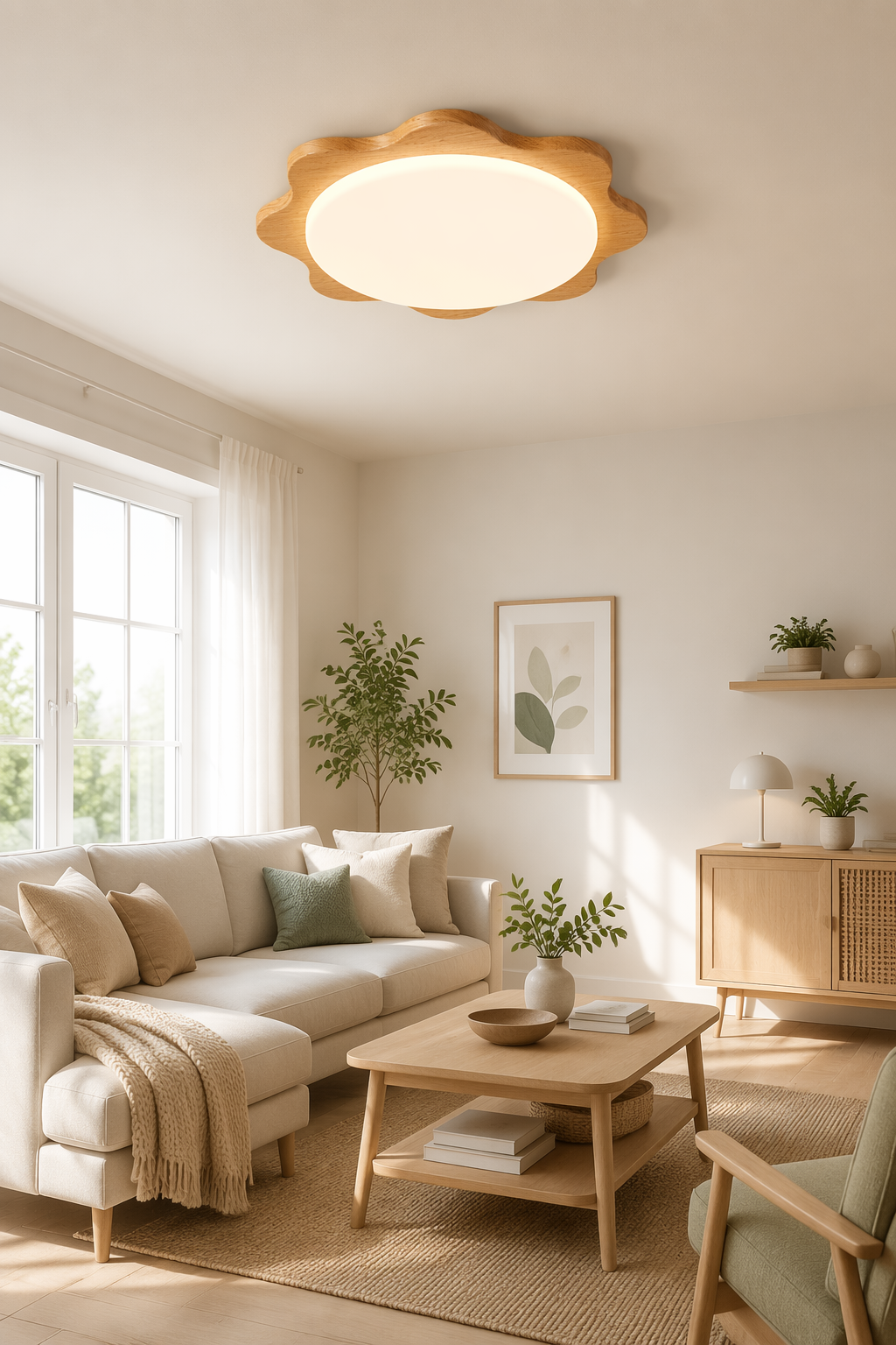 Nordic Flower-Shaped LED Wooden Ceiling Light - Modern 39W Dimmable Flush Mount for Living Room & Bedroom – Flush Mount Ceiling Lights