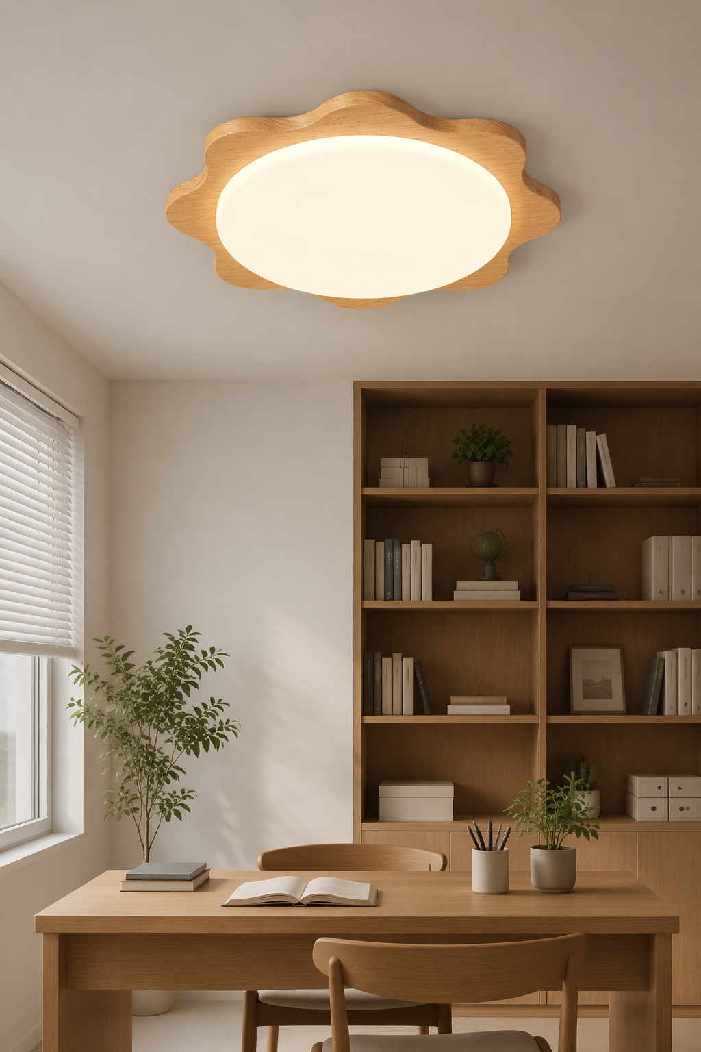Nordic Flower-Shaped LED Wooden Ceiling Light - Modern 39W Dimmable Flush Mount for Living Room & Bedroom – Flush Mount Ceiling Lights (view 2)