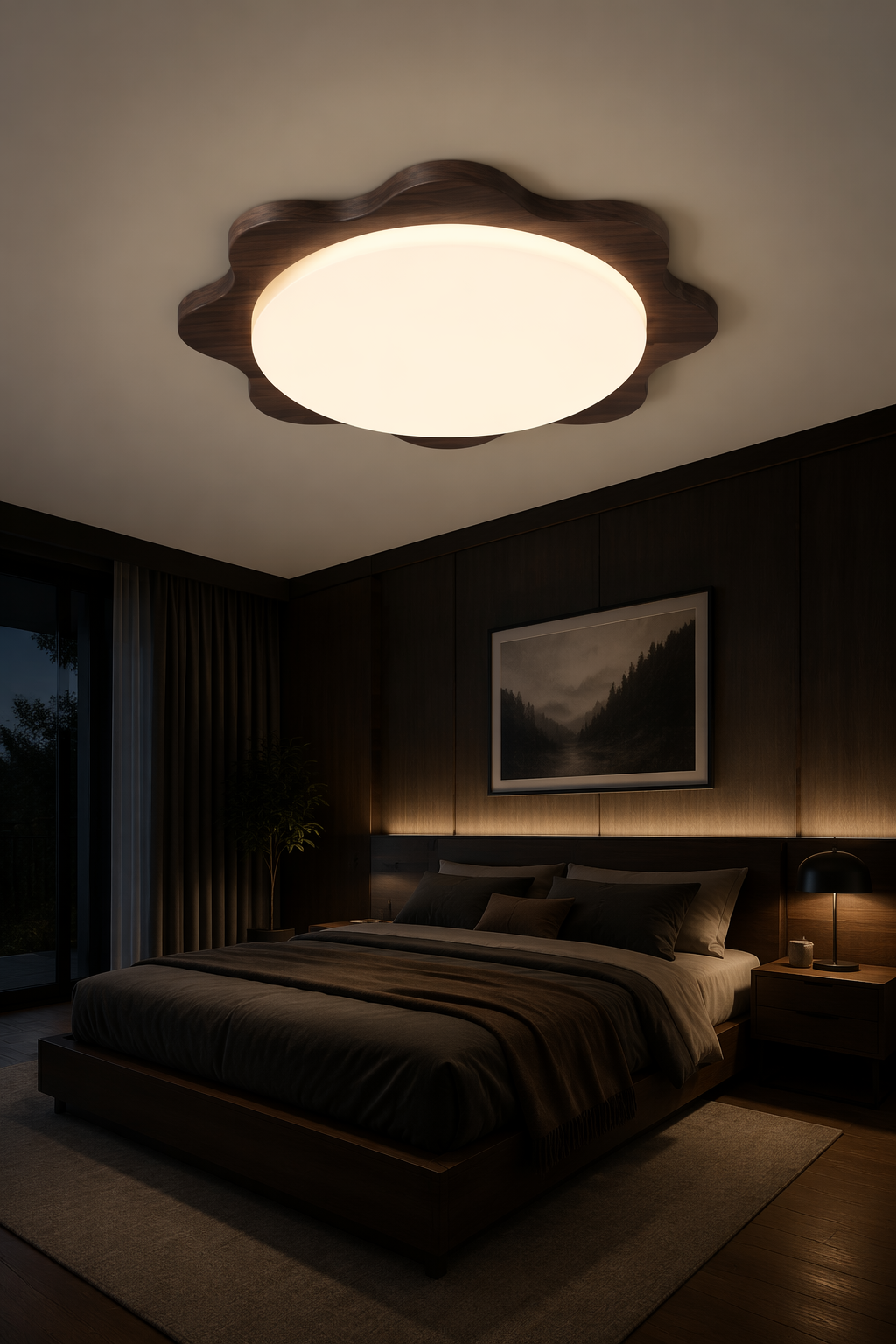 Nordic Flower-Shaped LED Wooden Ceiling Light - Modern 39W Dimmable Flush Mount for Living Room & Bedroom – Flush Mount Ceiling Lights (view 3)