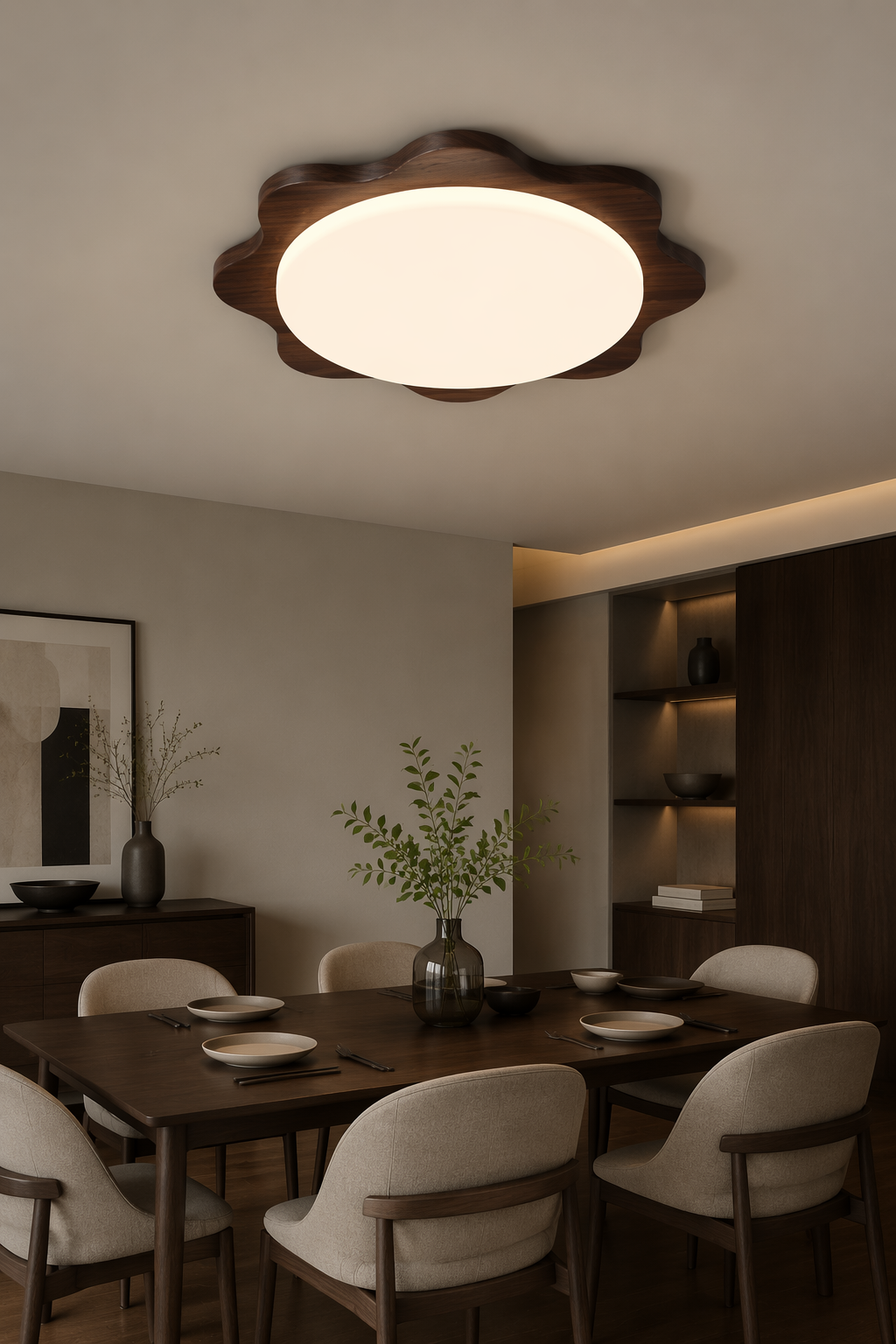 Nordic Flower-Shaped LED Wooden Ceiling Light - Modern 39W Dimmable Flush Mount for Living Room & Bedroom – Flush Mount Ceiling Lights (view 4)