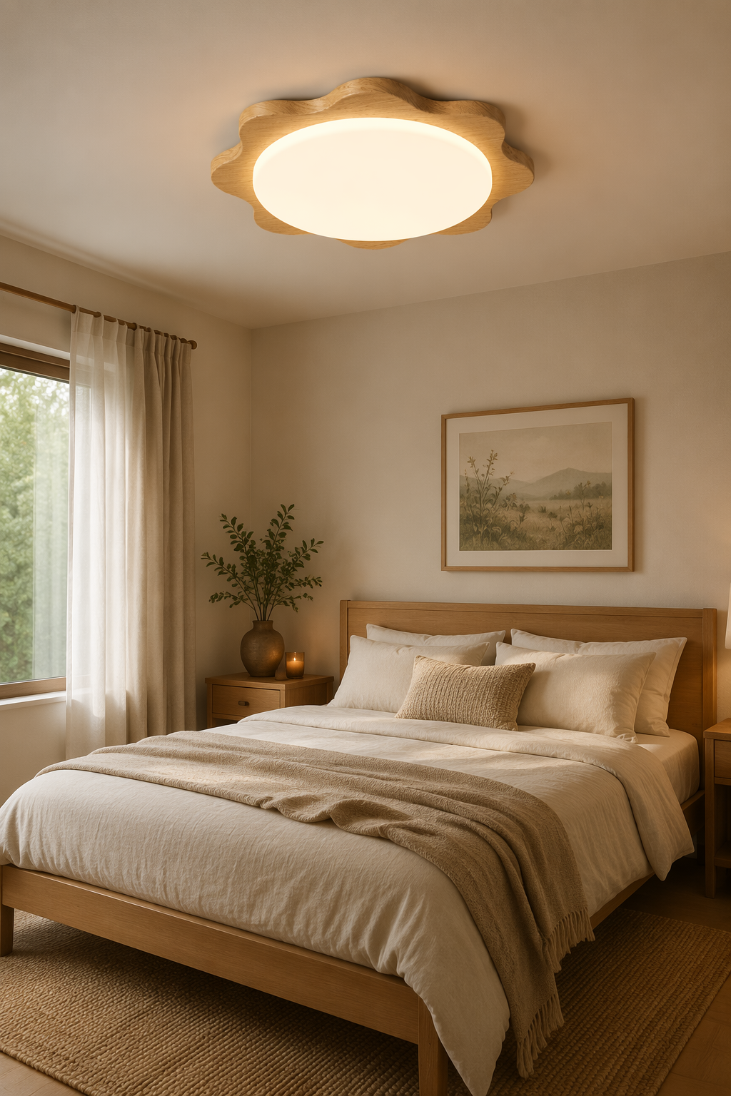Nordic Flower-Shaped LED Wooden Ceiling Light - Modern 39W Dimmable Flush Mount for Living Room & Bedroom – Flush Mount Ceiling Lights (view 5)