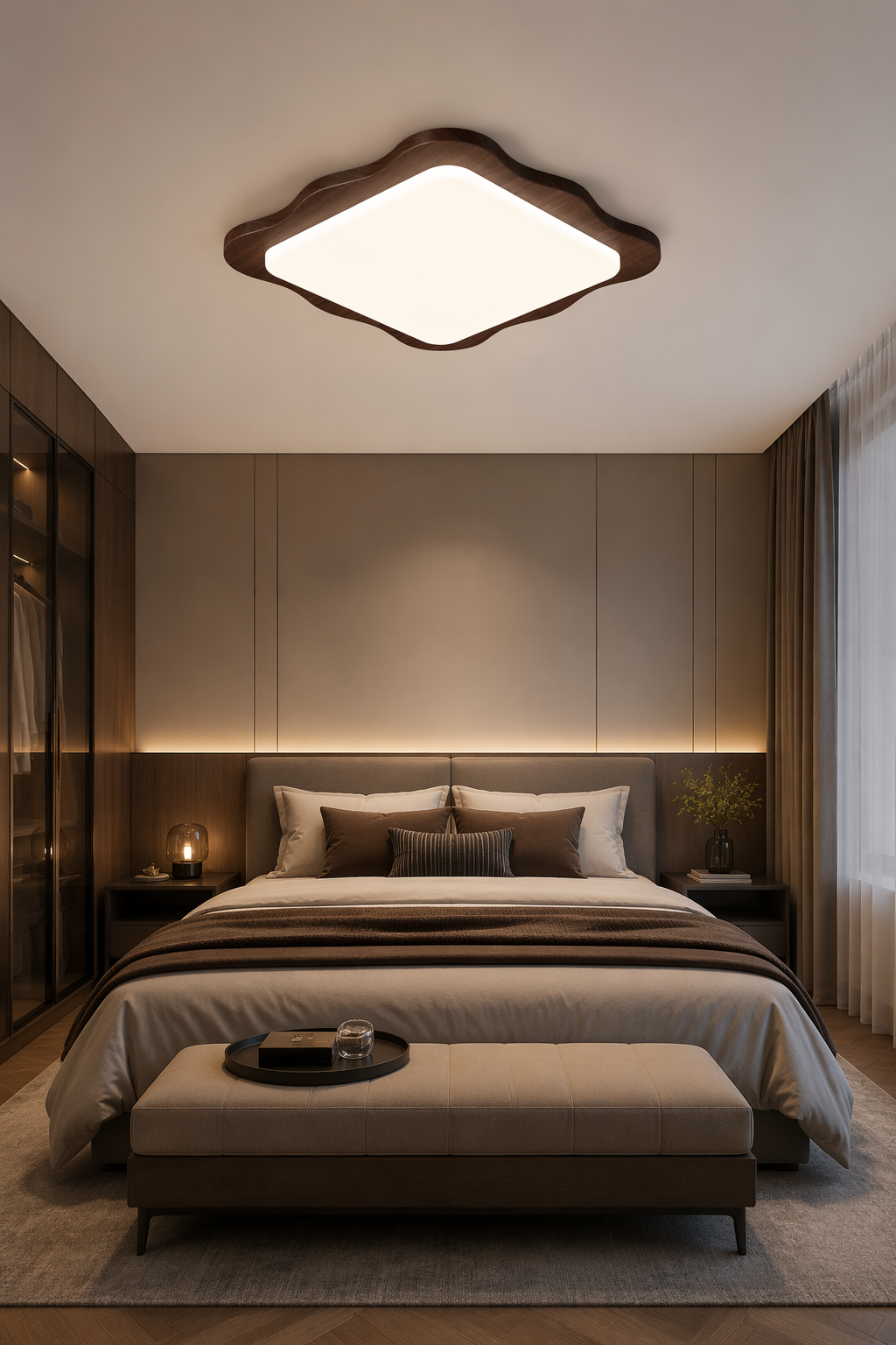 Modern Square Flower-Shaped LED Wooden Ceiling Light - 45W Nordic Flush Mount for Living Room & Master Bedroom – Flush Mount Ceiling Lights