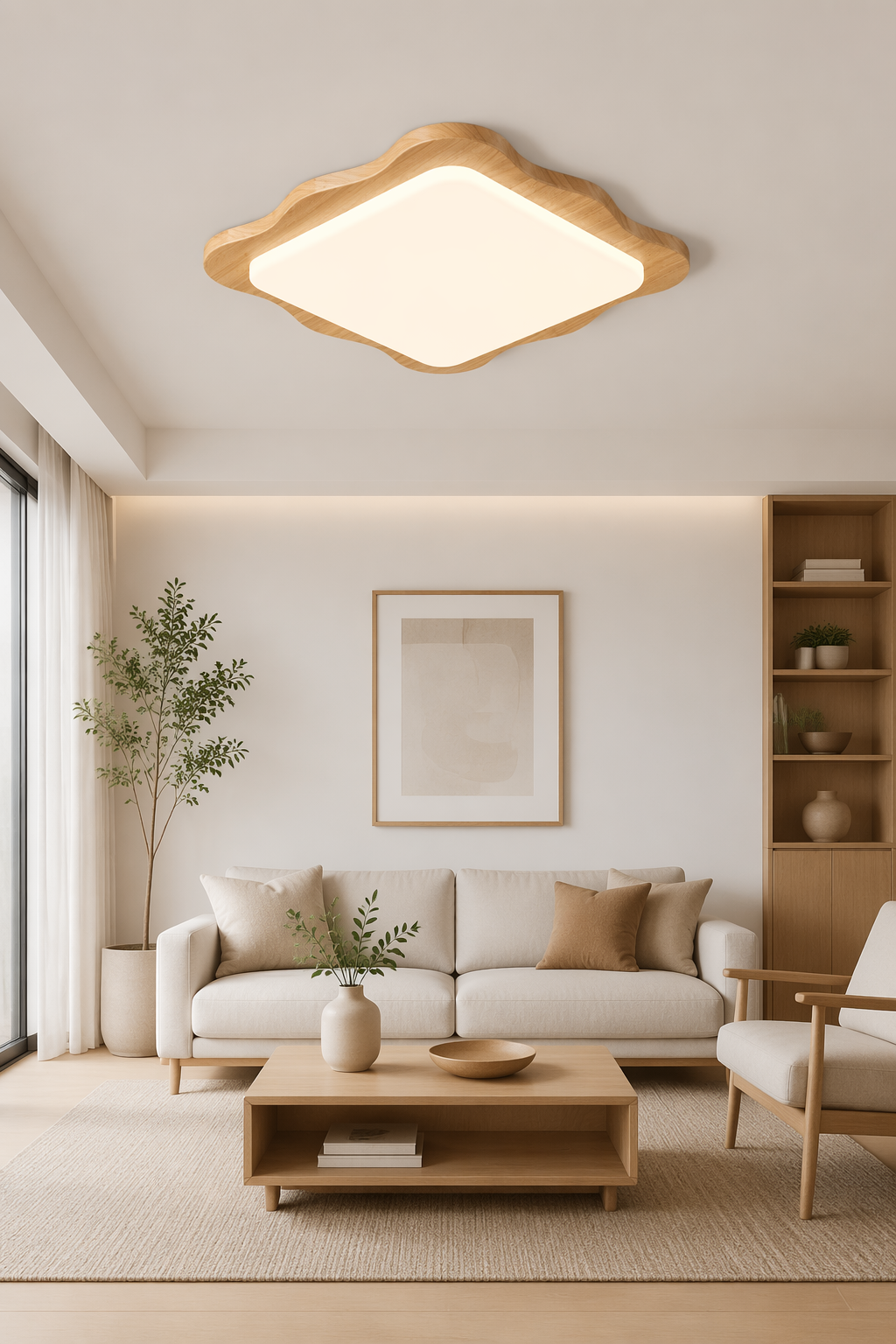 Modern Square Flower-Shaped LED Wooden Ceiling Light - 45W Nordic Flush Mount for Living Room & Master Bedroom – Flush Mount Ceiling Lights (view 2)