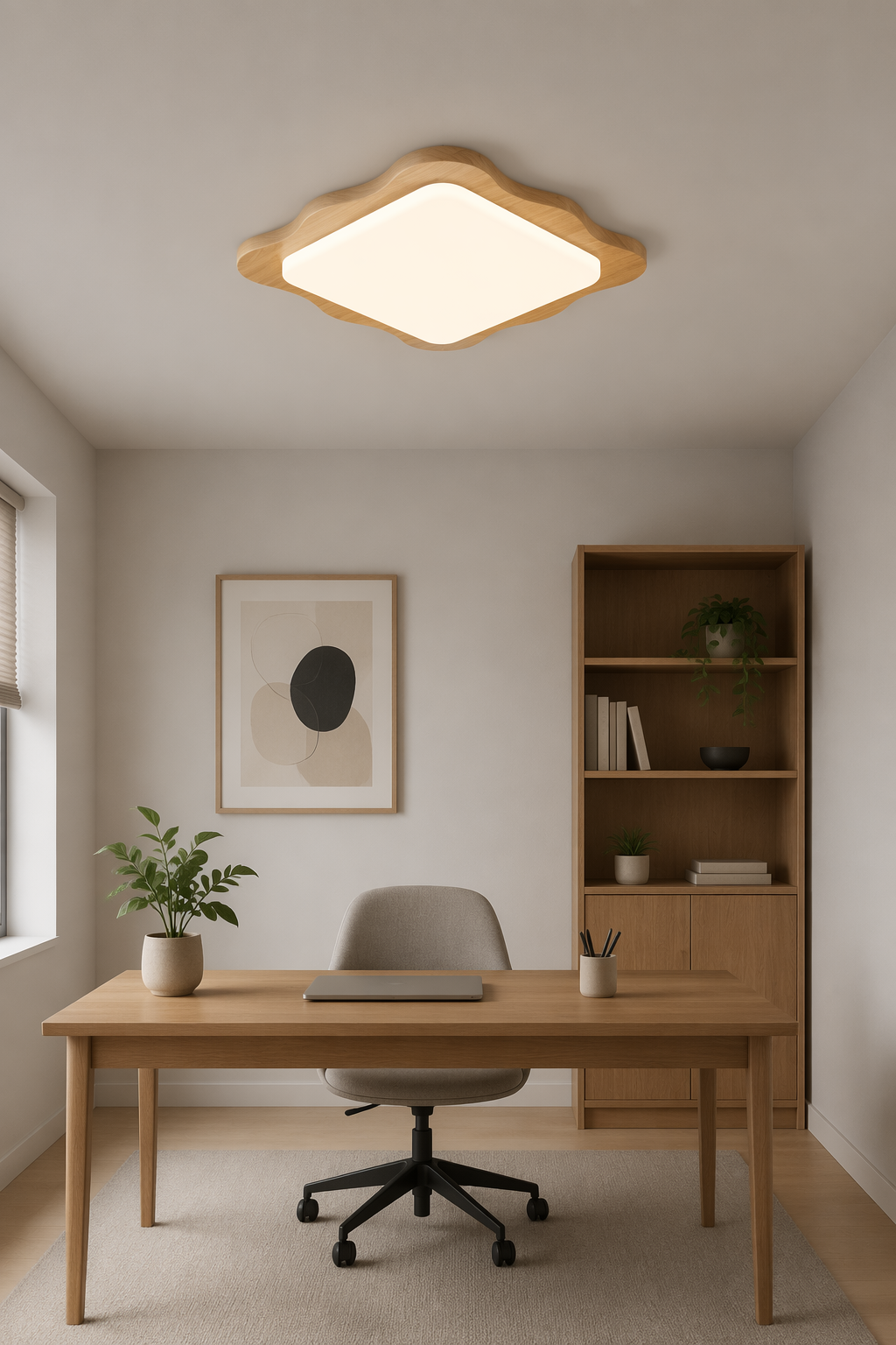 Modern Square Flower-Shaped LED Wooden Ceiling Light - 45W Nordic Flush Mount for Living Room & Master Bedroom – Flush Mount Ceiling Lights (view 3)